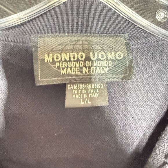 Mondo Uomo Black Long Sleeve 3 Button Sweater Size L Collared Made In Italy - Picture 9 of 9